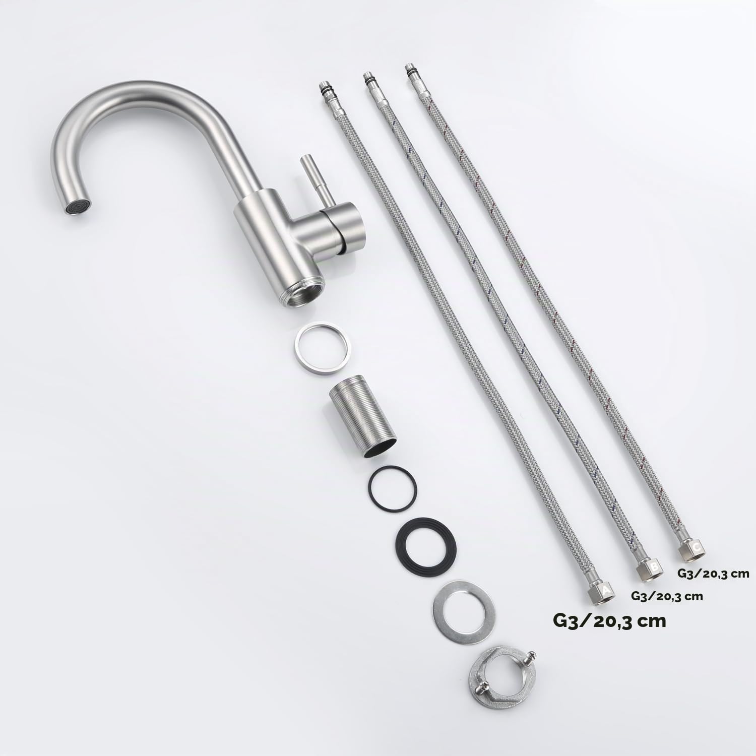 Robinet Basse Pression pour Cuisine/Salle de Bain Rotatif à 360° | Mitigeur Monocommande, Robinet de Lavabo avec 3 Raccords pour Chaudière, Mitigeur d'Évier en Acier Inoxydable