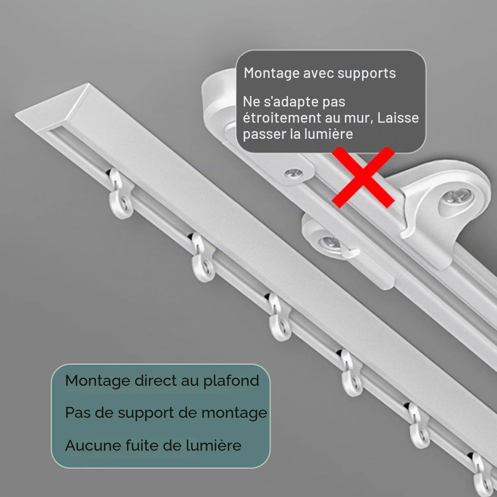 Rail De Plafond en Aluminium pour Rideaux, Rail De Rideau Robuste, Mute Tringle À Rideau Montée Au Plafond, Ensemble De Rails pour Bureau, Salon, Chambre(Size:400cm,Color:Noir)