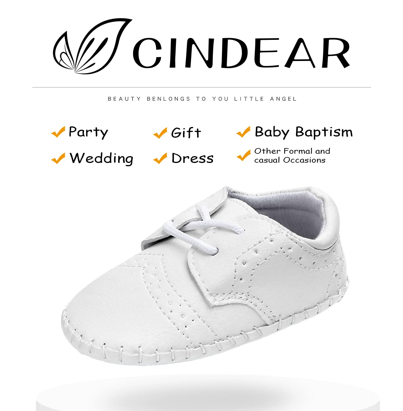 Baby Girls Boys Shoes Newborn Oxford Loafers Adorable Infant Toddler Crib Shoes Prewalker PU Sneakers White 6-12 Months 1203-WT12