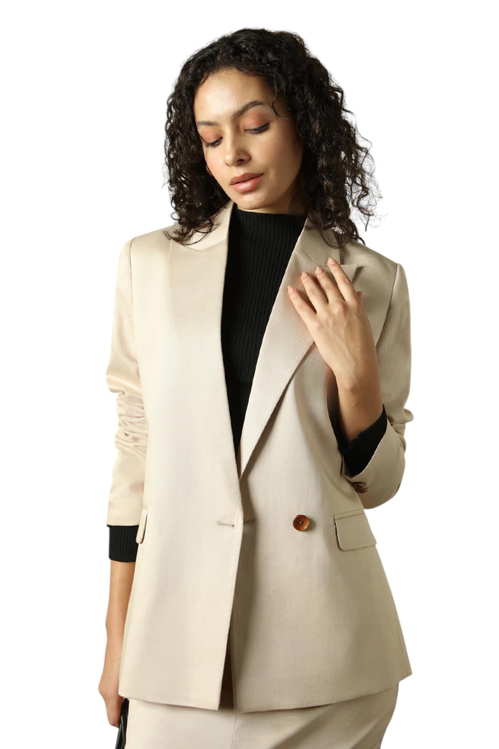 High Star Women Solid Longline Length Oversized Notch Lapel Collar Full Sleeve Blazer
