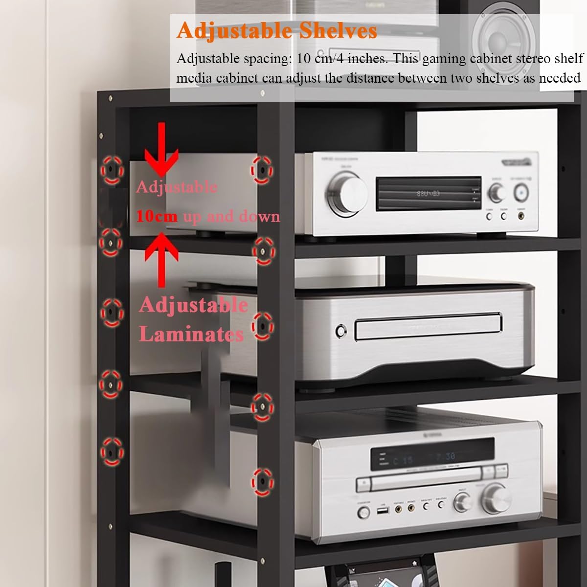 meuble chaine hifi Support stéréo à 6 niveaux for composants audio et vidéo, amplificateur de salon, bureau à domicile, lecteur DVD, CD, accessoires TV, récepteur, jeu, étagère de rangement multimédia
