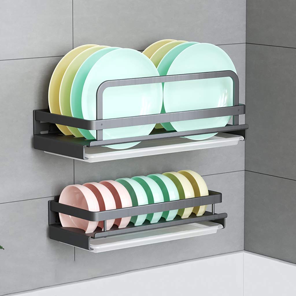 Scaffale da Cucina Nero, Combinazione di scolapiatti scolapiatti in Metallo a Parete in Alluminio, Installazione Perforata