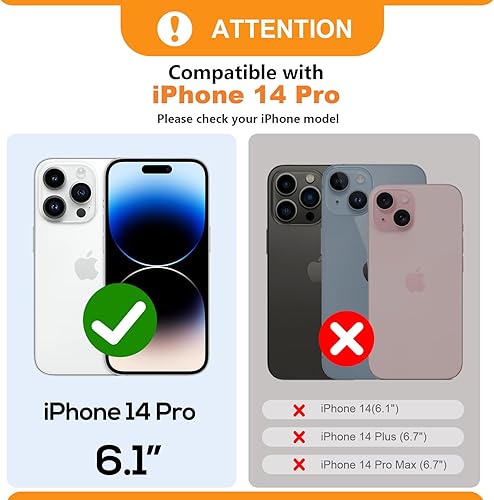 Miniatura 2 de Bocasal Funda tipo cartera cruzada para iPhone 14 Pro, con bloqueo RFID, de piel sintética, con cremallera, funda tipo cartera con función atril y