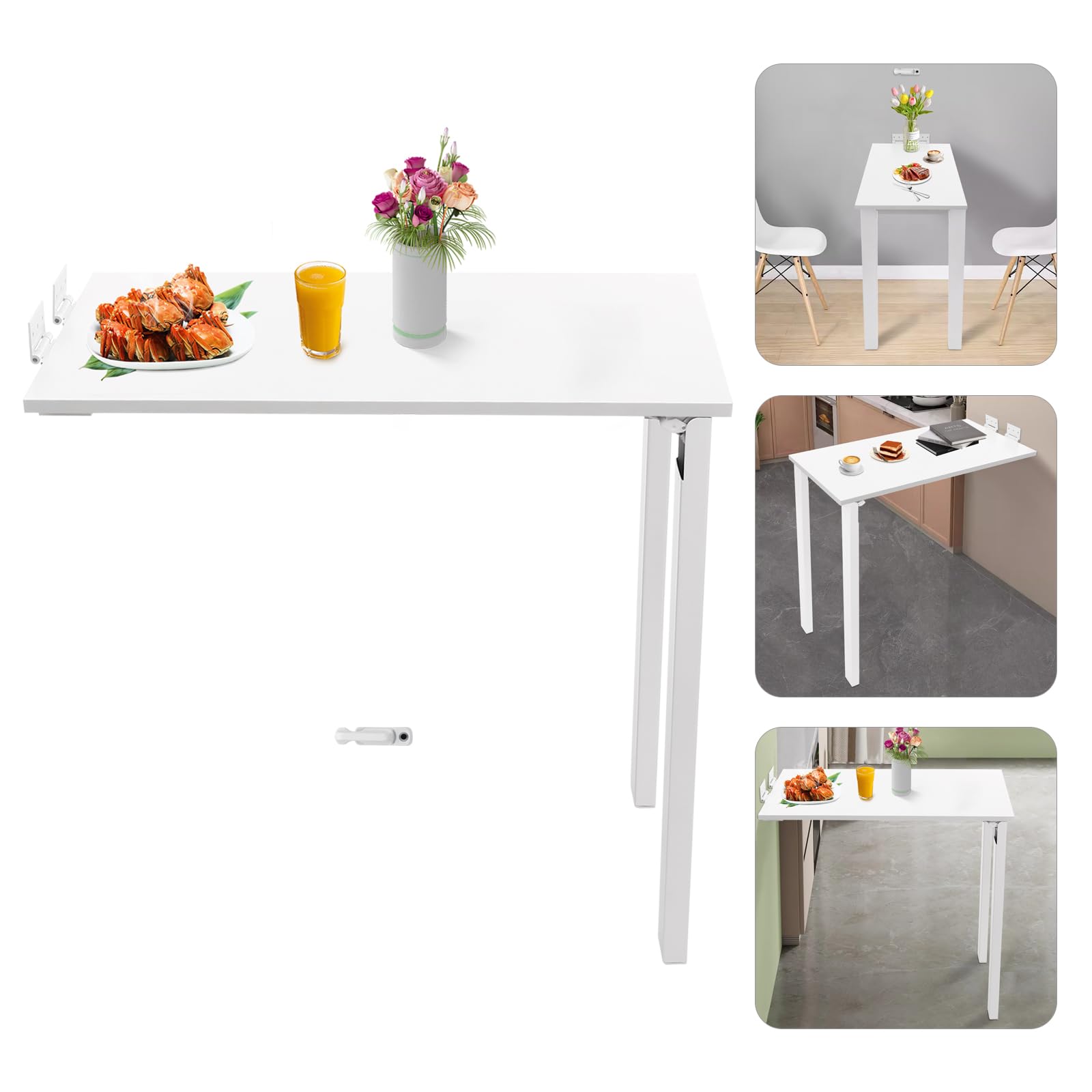 Wandmontierter Klapptisch Wohnwagen-Esszimmertisch, Wandklapptisch mit Zwei Tischbeine, Kleiner Schreibtisch Wand Esstisch für Esszimmer, Schlafzimmer, Wohnzimmer, 75x40x74cm (Weiß)