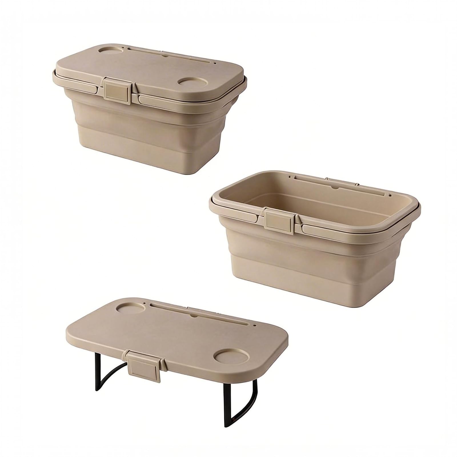 Fishany Collapsible Picnic Basket with Lid, Foldable Silicone Storage Tub, 10L & 15L, Portable, for Camping, Fishing, Cleaning (Khaki, Large 15L)