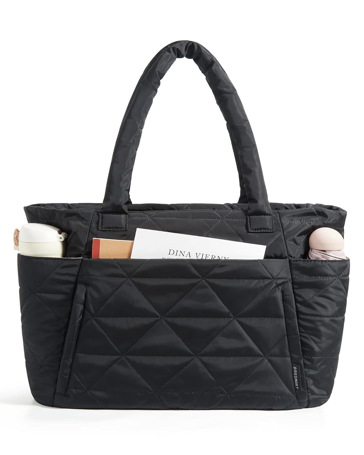 BAGSMART Tote Bag for Women Puffy Tote Bag with Zipper Large Quilted Shoulder Bag with Compartments for Travel