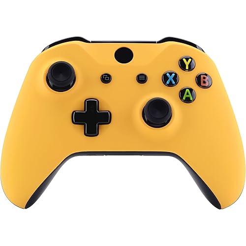 eXtremeRate Caution Yellow Soft Touch Grip Front Housing Shell for Xbox One Wireless Controller 1708, Replacement Parts Top Faceplate Cover for Xbox One S/X Controller - Controller NOT Included