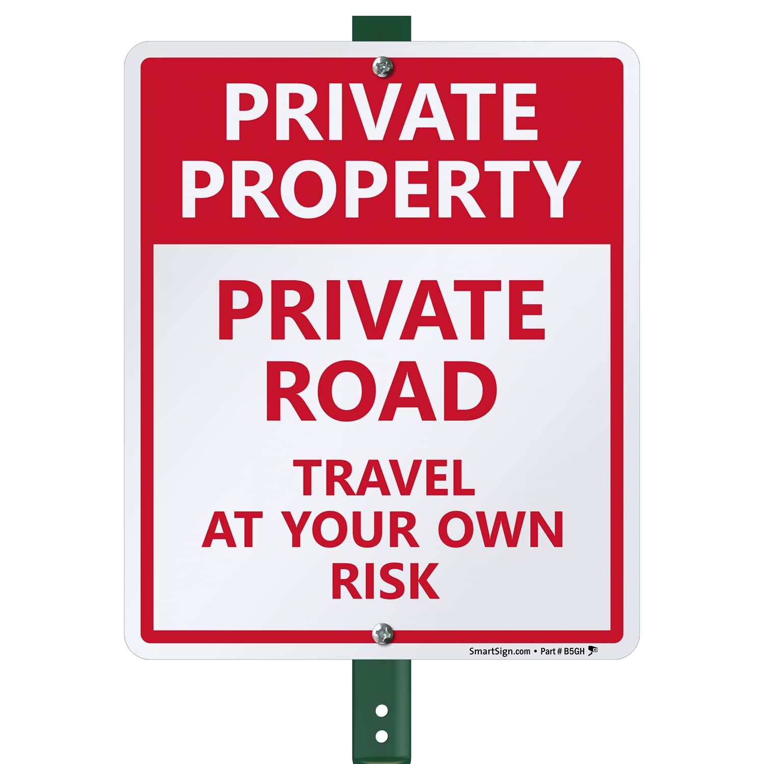 SmartSign"Private Property - Private Road, Travel At Your Own Risk" LawnBoss® Sign | 10" x 12" Aluminum Sign With 3' Stake
