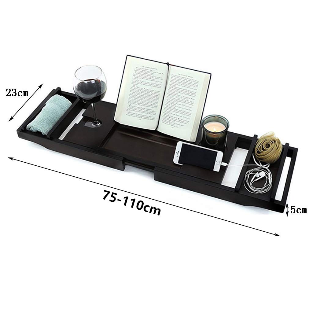 Badlade Telescopische Badkamer Opberglade met Tablet Wijnglas Handdoekhouder, 75cm-110cm Uitbreidbare Badkuip Organizer Trays (Wit