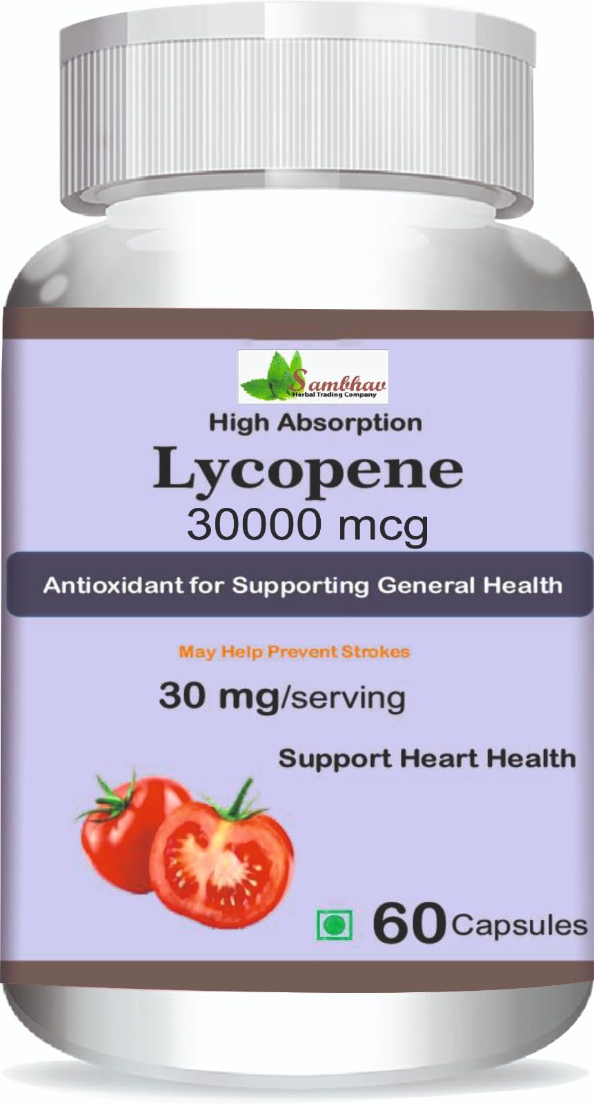 Sambhav Herbal Lycopene 30 mg – Antioxidant for Heart & General Health, 60 Capsules | Herbal Wellness Support