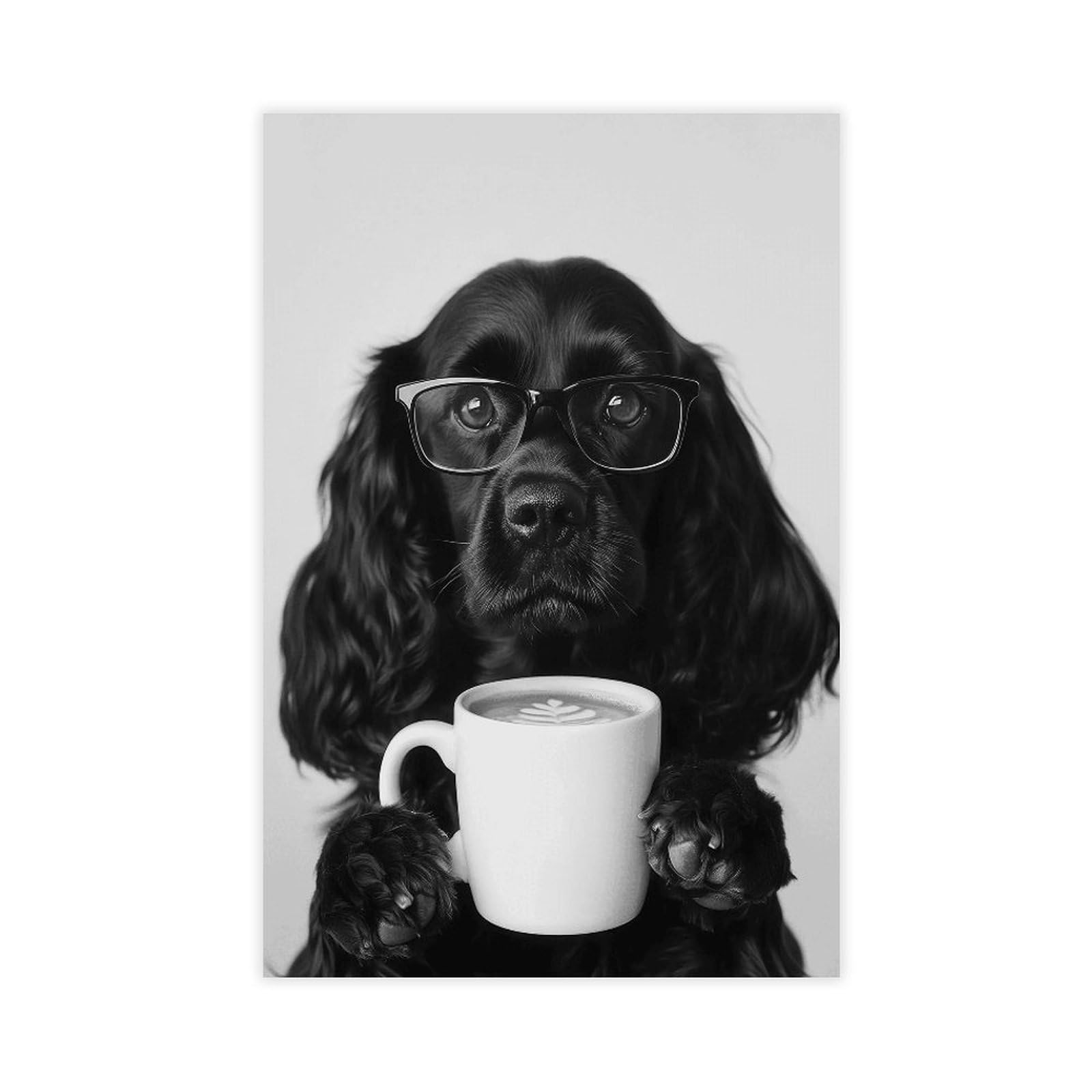 UTGN Black Cocker Spaniel Drinking CoffeePoster Canvas Poster Bedroom Decor Landscape Decor Gift 12x18inch(30x45cm)