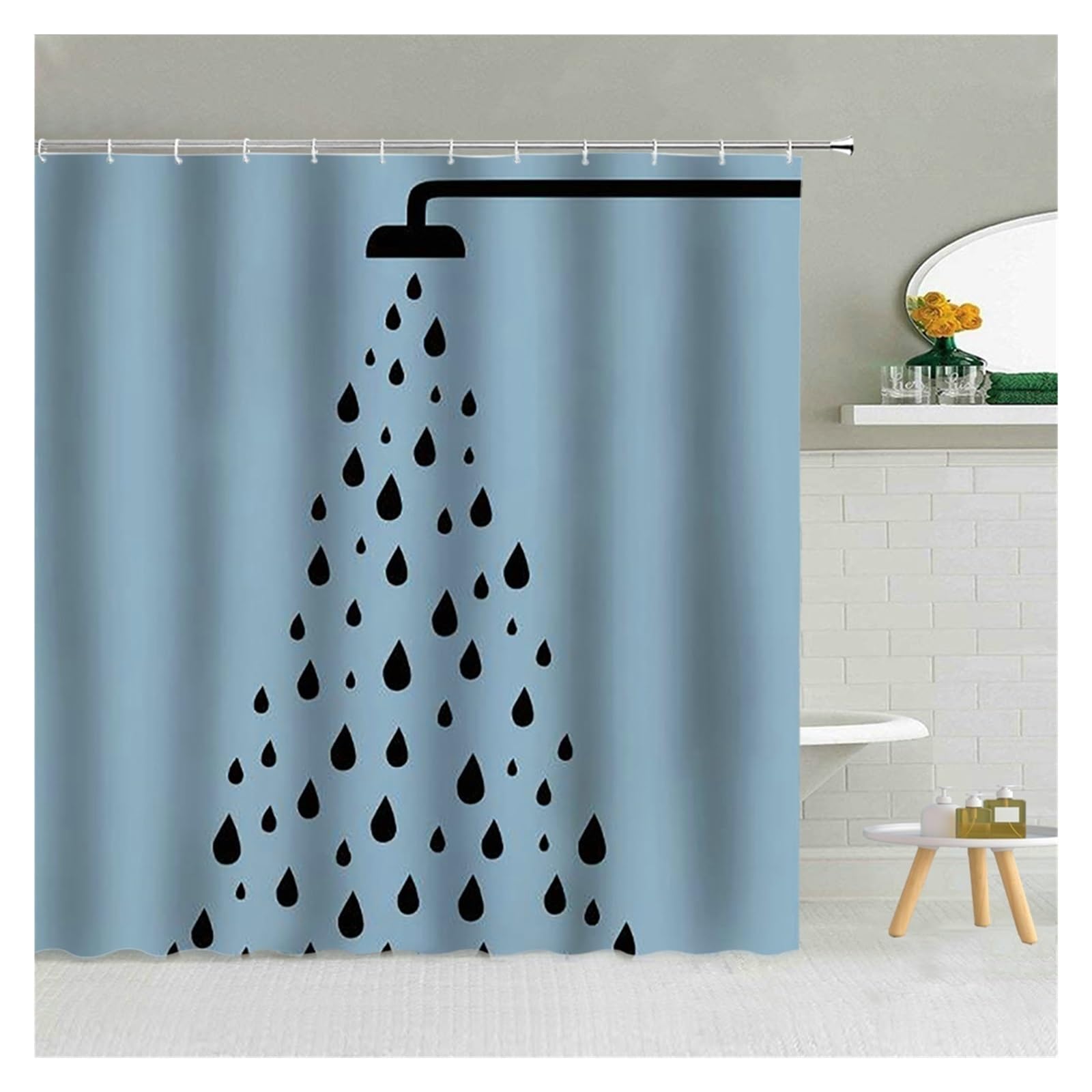 Rideau Douche Rideau de Douche Simple, Noir et Blanc, Motif de gouttelettes d'eau, en Tissu Polyester, for Salle de Bain, Suspendu, décoration de Maison(2448J,180x230cm-70x90in)