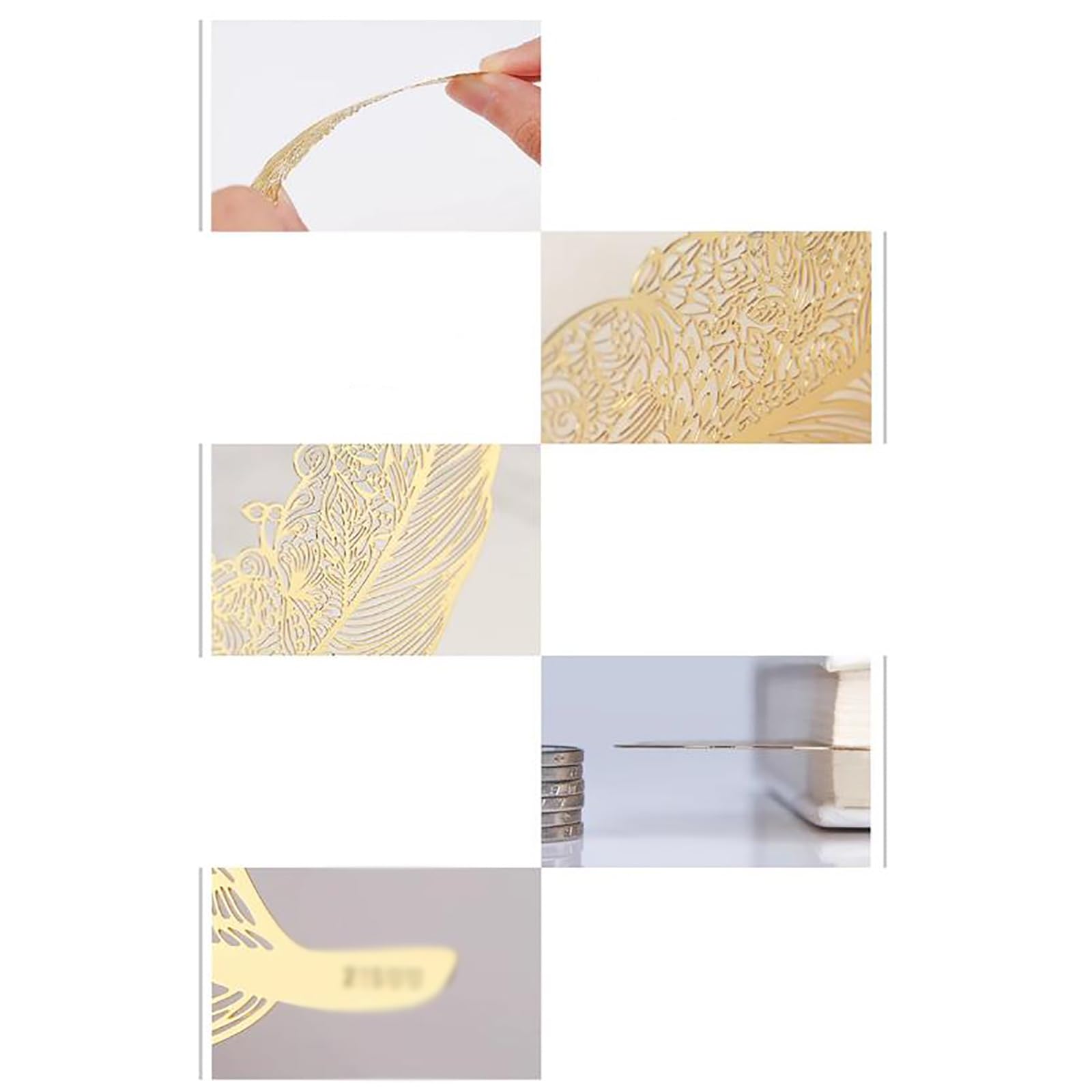 Segnalibri fatti a mano, segnalibri artistici creativi con venature floreali, piume, metallo e rame