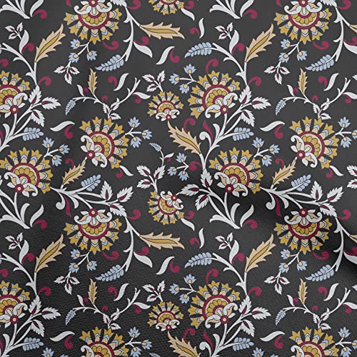 oneOone Silk Tabby Black Fabric Asian Suzani Sewing Fabric By The Yard Printed DIY Clothing Sewing Supplies 42 Inch Wide-198