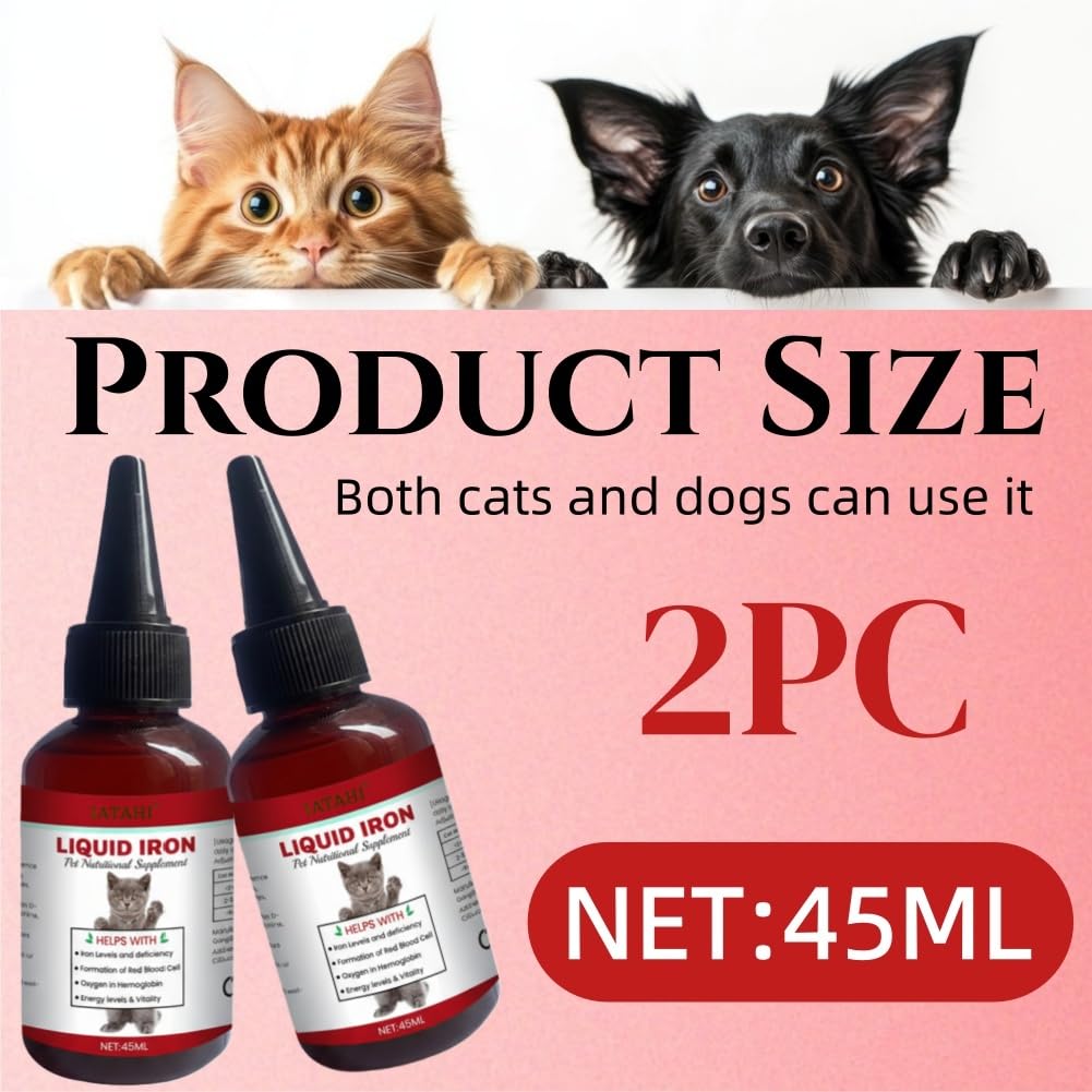 Flüssige Eisenpräparate für Katzen,2pcs Flüssiges Eisen Ergänzungen für Hunde,Hunde Eisen Tropfen mit Vitamin B12 & Folsäure,Katze Vitamine und Ergänzungen mit Vitamin C und B12,45ml
