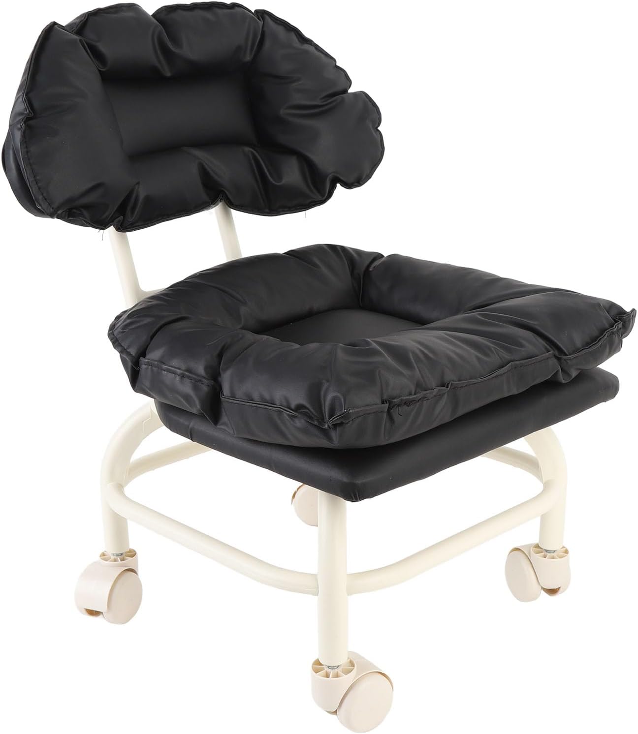 Rolling Stool with Backrest, Low Height Rolling Pulley Chair with Wheels, Roller Stool Chair Roller Seats Rotating Mini Shoe Stool for Home Office Garage Shop