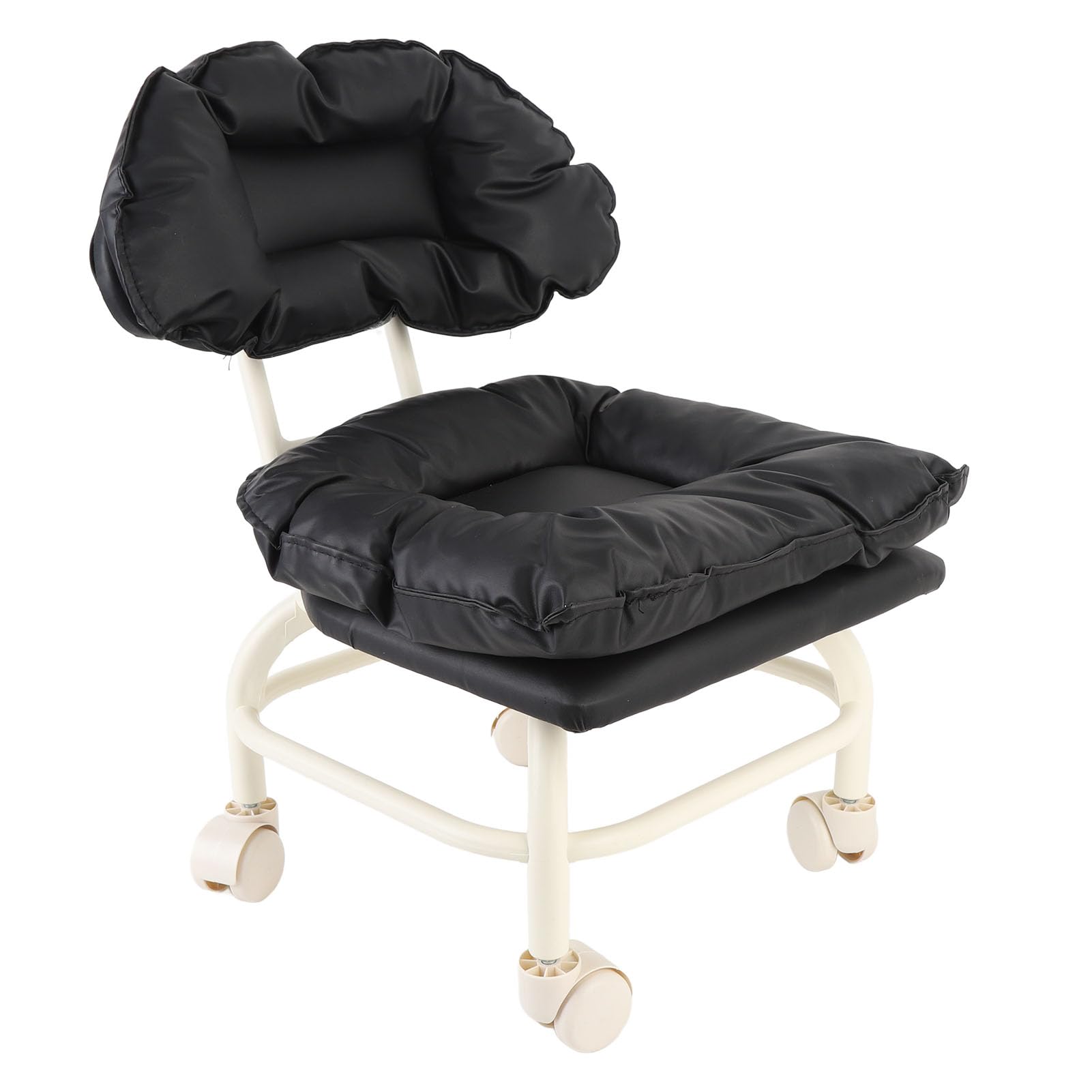 Rolling Stool, 360 Degree Mobility Soft Padding Roller Chair Ergonomic Backrest Shock Absorbing Double Bearings Universal Rolling Stool with Back Rest for Gyms, Salons