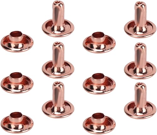 Miniatura 6 de 300 juegos de remaches de cuero, remaches de doble tapa de oro rosa, botón de metal redondo, tachuelas tubulares de metal, remaches para bolsos,