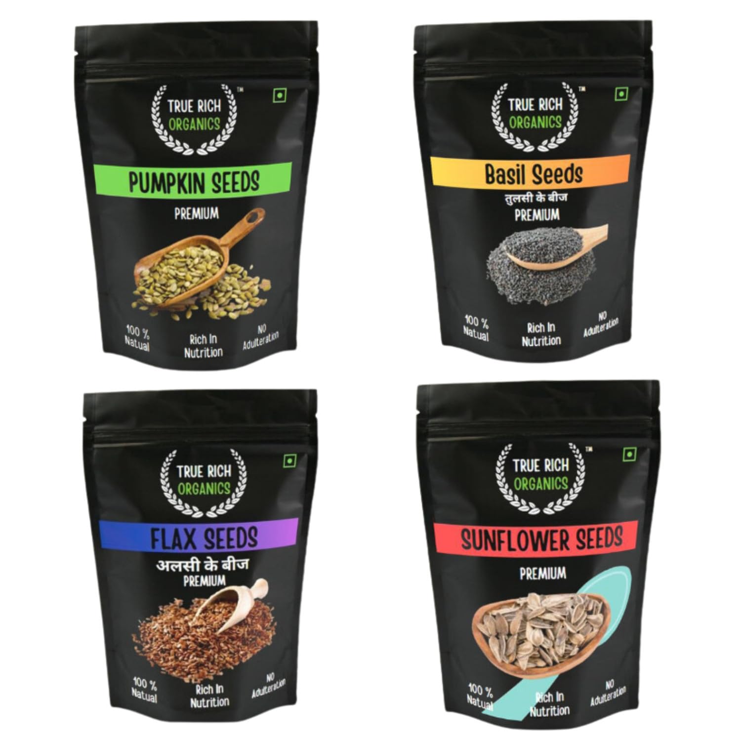 True Rich Organics Pumpkin Seeds, Basil Seeds, Flax Seeds, Sunflower Seeds for Weight Loss Combo Pack of 4 150g Each - 600 G (B0CYSR74VG) Amazon Price History, Amazon Price Tracker