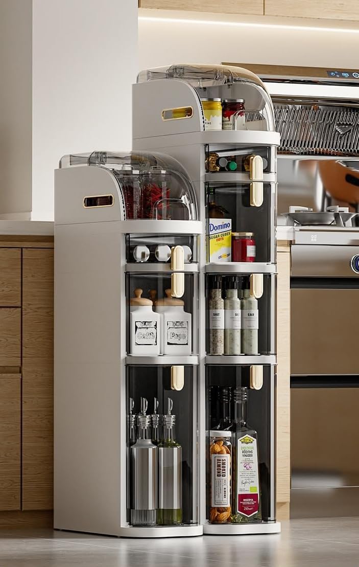 4 Tier Multi Layer Functional Drawer Storage Rack Cabinet, Living Room, Kitchen, Bedroom, Toys Tissue Box Organizer (1 Pc) 18 L x41W x 98 H CM Beige And Gold