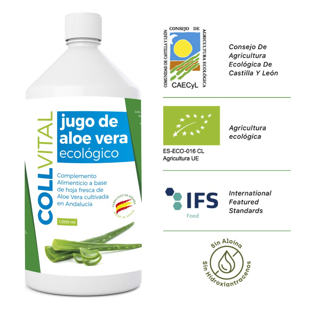 Aloe vera puro para beber con pulpa natural 99.5% zumo ecológico Bio 1 litro