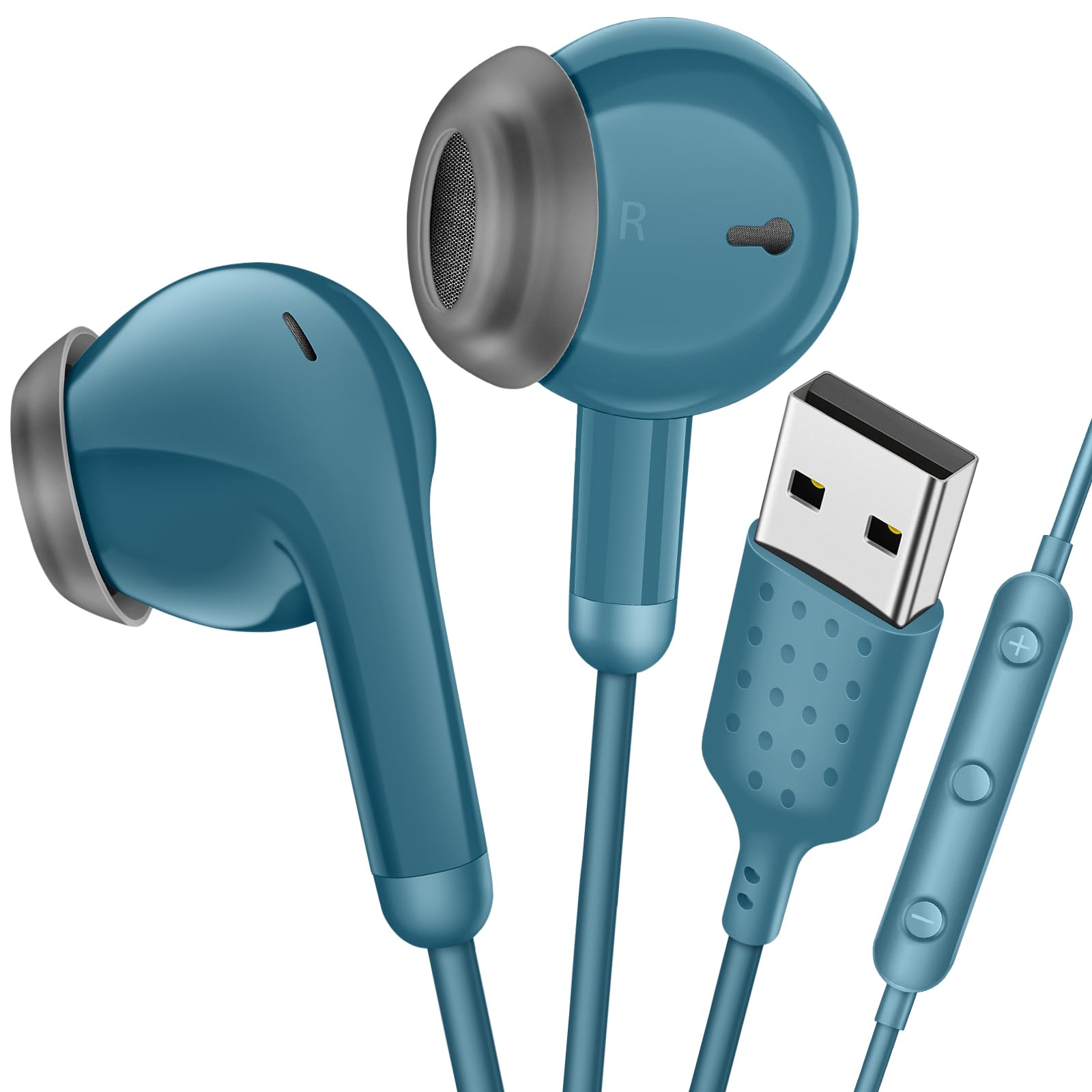 USB イヤホン 有線 PC パソコン用 イヤホン マイク付き ヘッドセットUSB 通話可能 音量調整可能 2.3M長 インナーイヤー型 テレワーク Web会議 ZOOM 在宅勤務 ゲーミング用 イヤフォン 対応デスクトップ/ノートパソコン/HP/Ｄell/Surface/Mac windowsなど 軽量 収納ケース付き ブルー