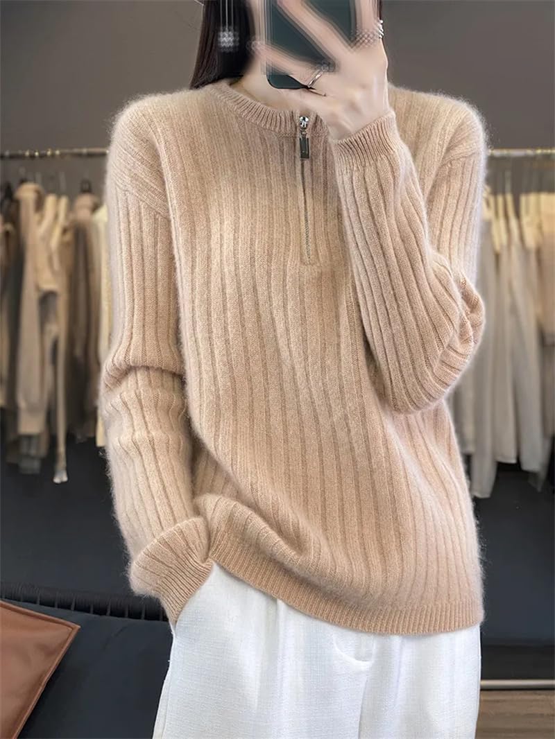 Suéter de cachemira grueso para mujer, cuello redondo, casual, suelto, de punto, suéter cálido