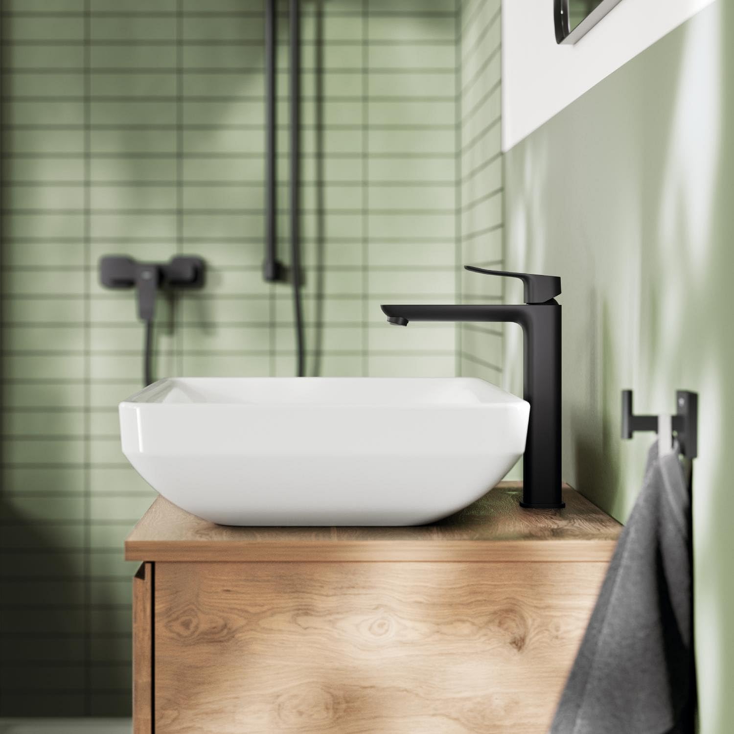 GROHE Dice Mitigeur monocommande Taille XL pour vasque à poser (Robinet pour Lavabo de Salle de bain, Facile à installer avec QuickTool inclus, Economie d'eau), Noir Mat,1018922430