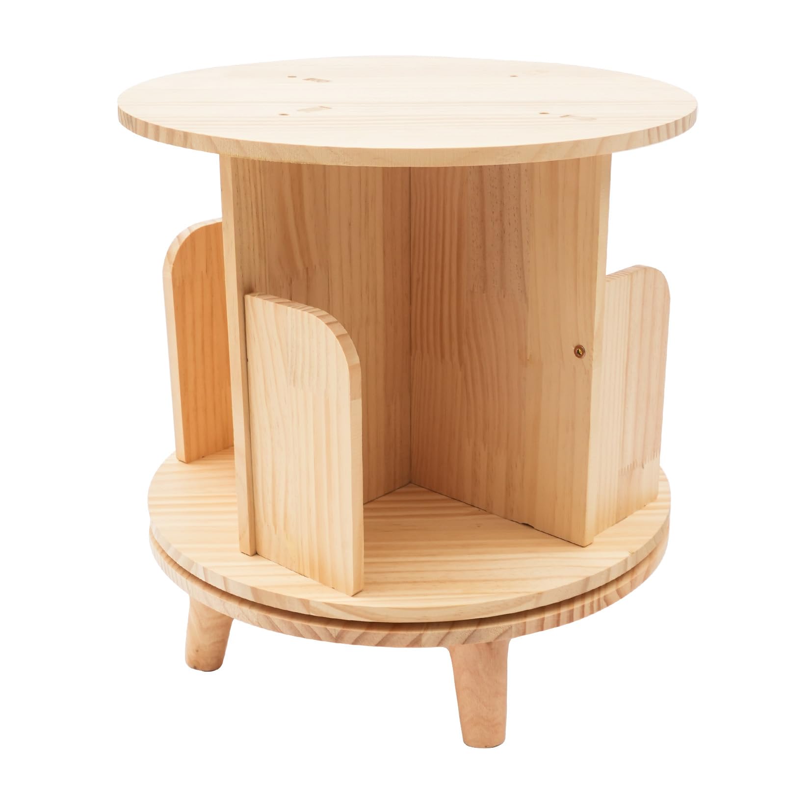 Libreria girevole in legno massello con display a 360 gradi, scaffale multifunzione con base e 4 scomparti, scaffale girevole in legno per libri
