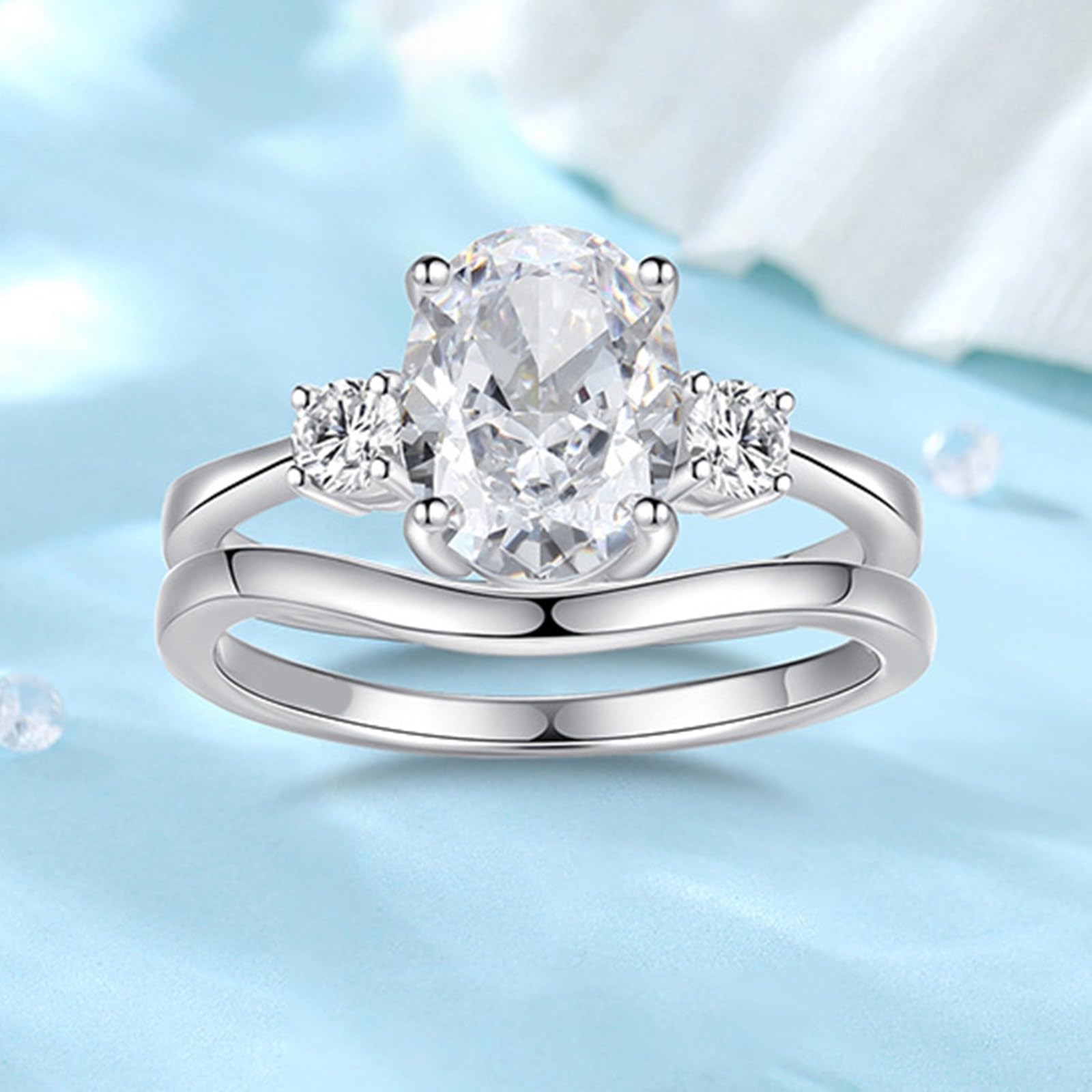 Anillo de oro blanco para mujer, anillo de boda de oro auténtico, apilable, 2 unidades con moissanite de 2,5 quilates para mujeres