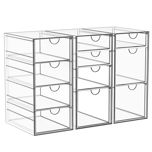 Arcylic Makeup Organzier with 11 Drawers, Clear Storage Drawers, Bathroom Makeup Organizer for Palettes, Cosmetic, and Beauty Supplies,Ideal for Vanity, Cabinet,Desk Organization - 11 Drawers