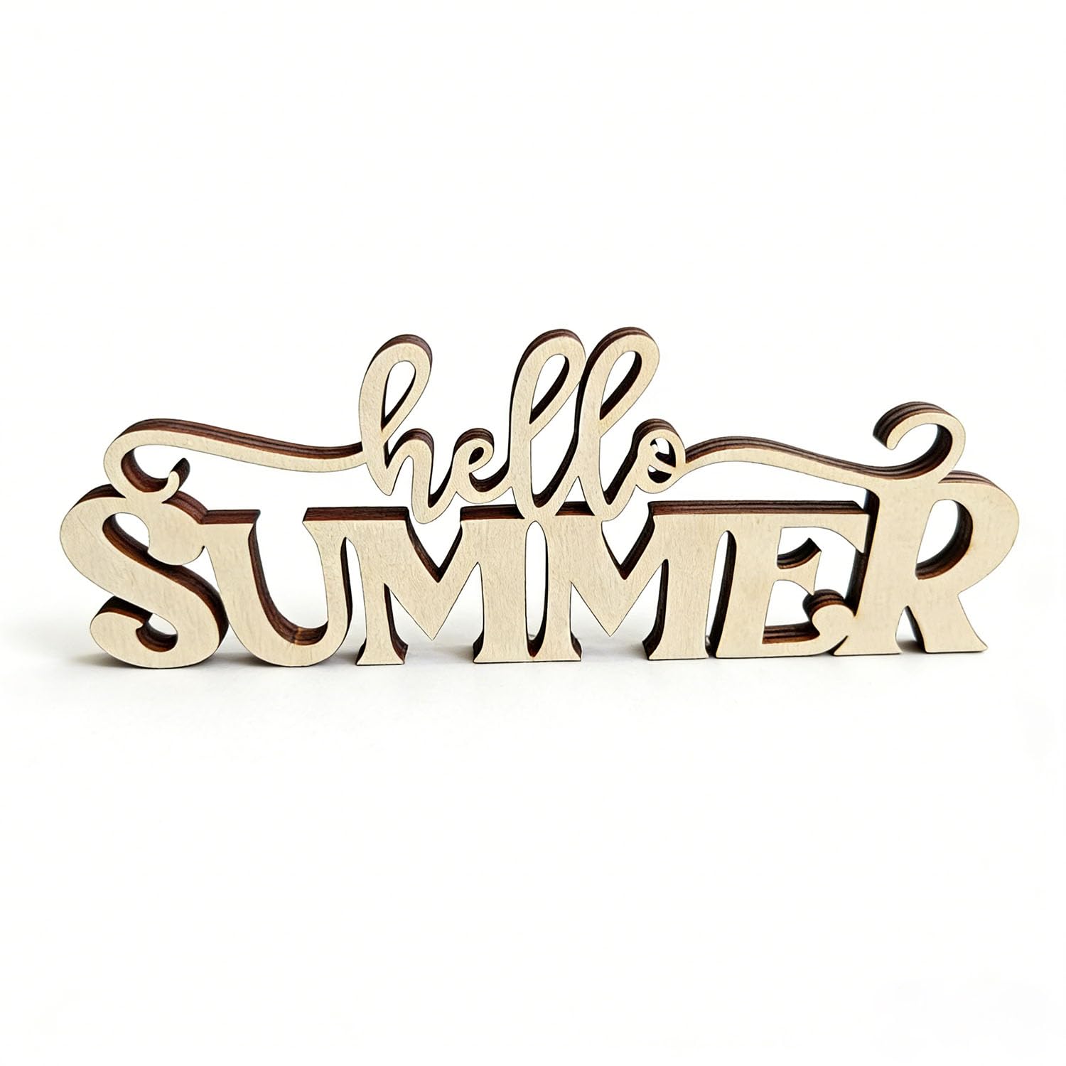 Wooden Hello Summer Table Sign,Home Farmhouse Decor,Summer Tabletop Centerpiece Freestanding Decor for Home Kitchen Counter Dining Room