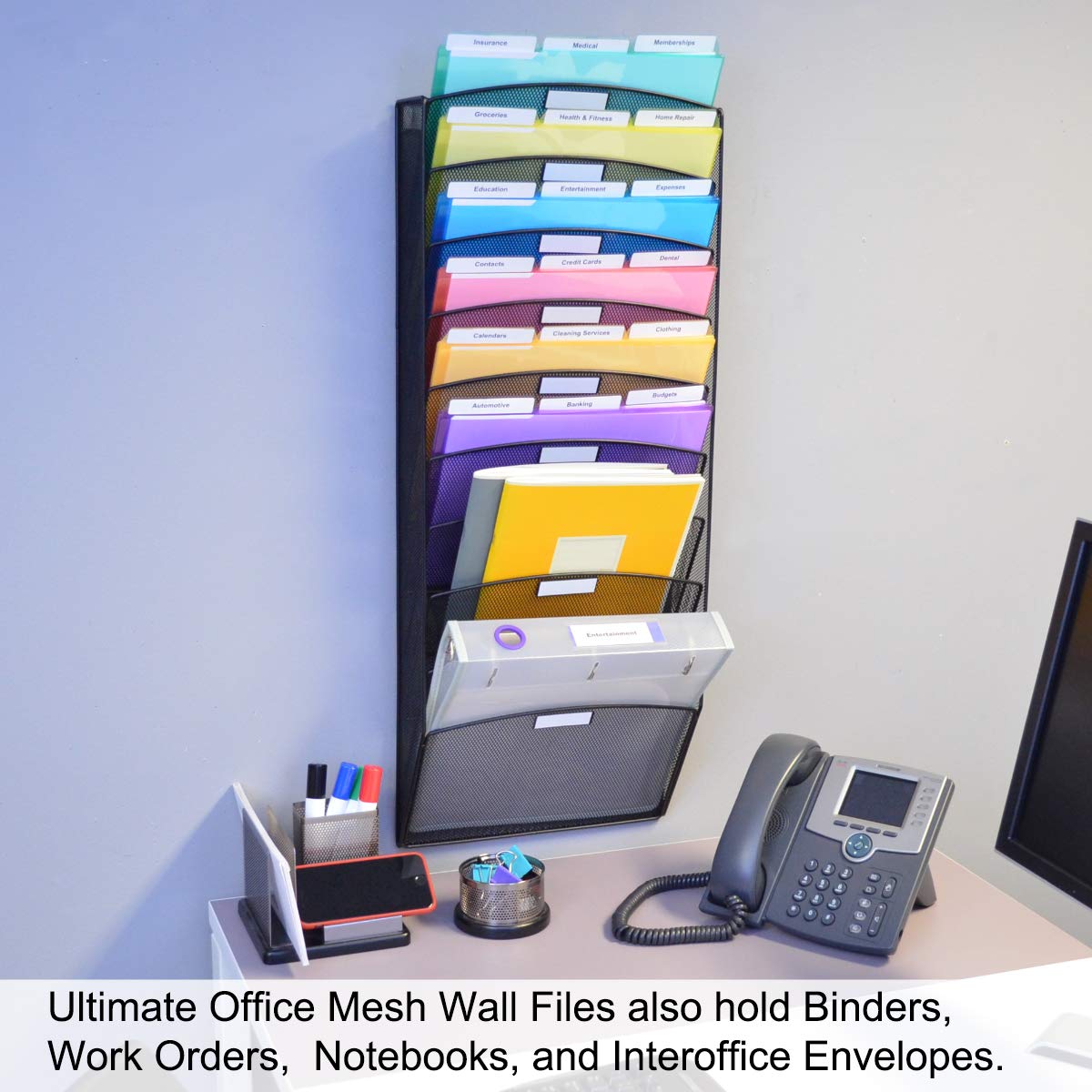 Ultimate Office Mesh Wall File Organizer, 10 Tier Vertical Mount