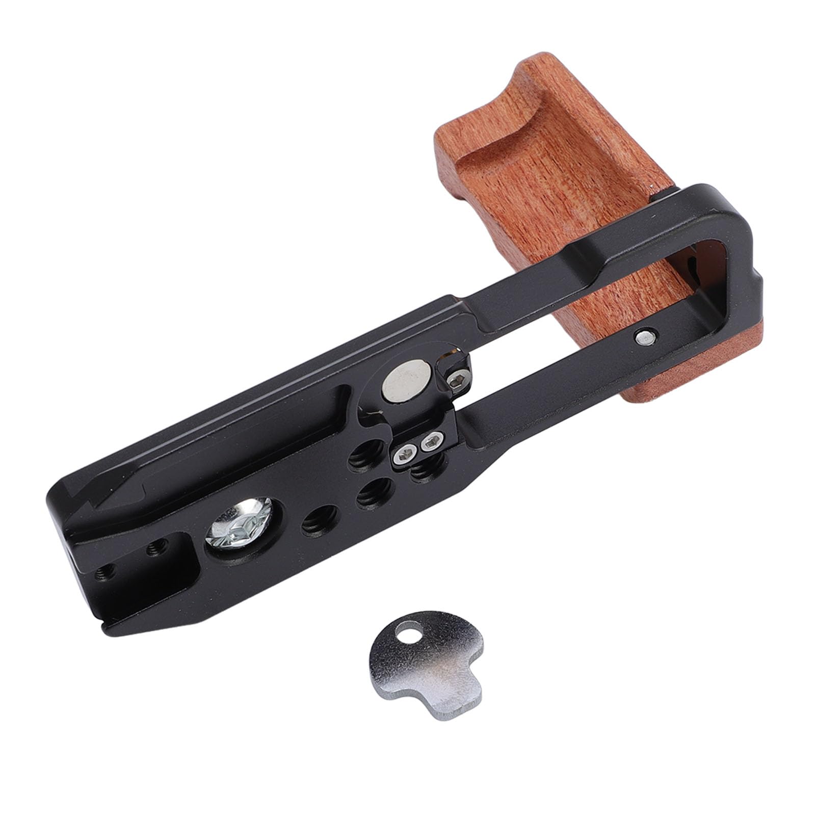 Cocoarm Impugnatura a L per Fotocamera con Base Arca e Manico in Legno, | Costruzione in Lega di Alluminio, Manico in Legno Massello, Fori Filettati da 1/4 Pollice, Accesso Completo a Batteria e