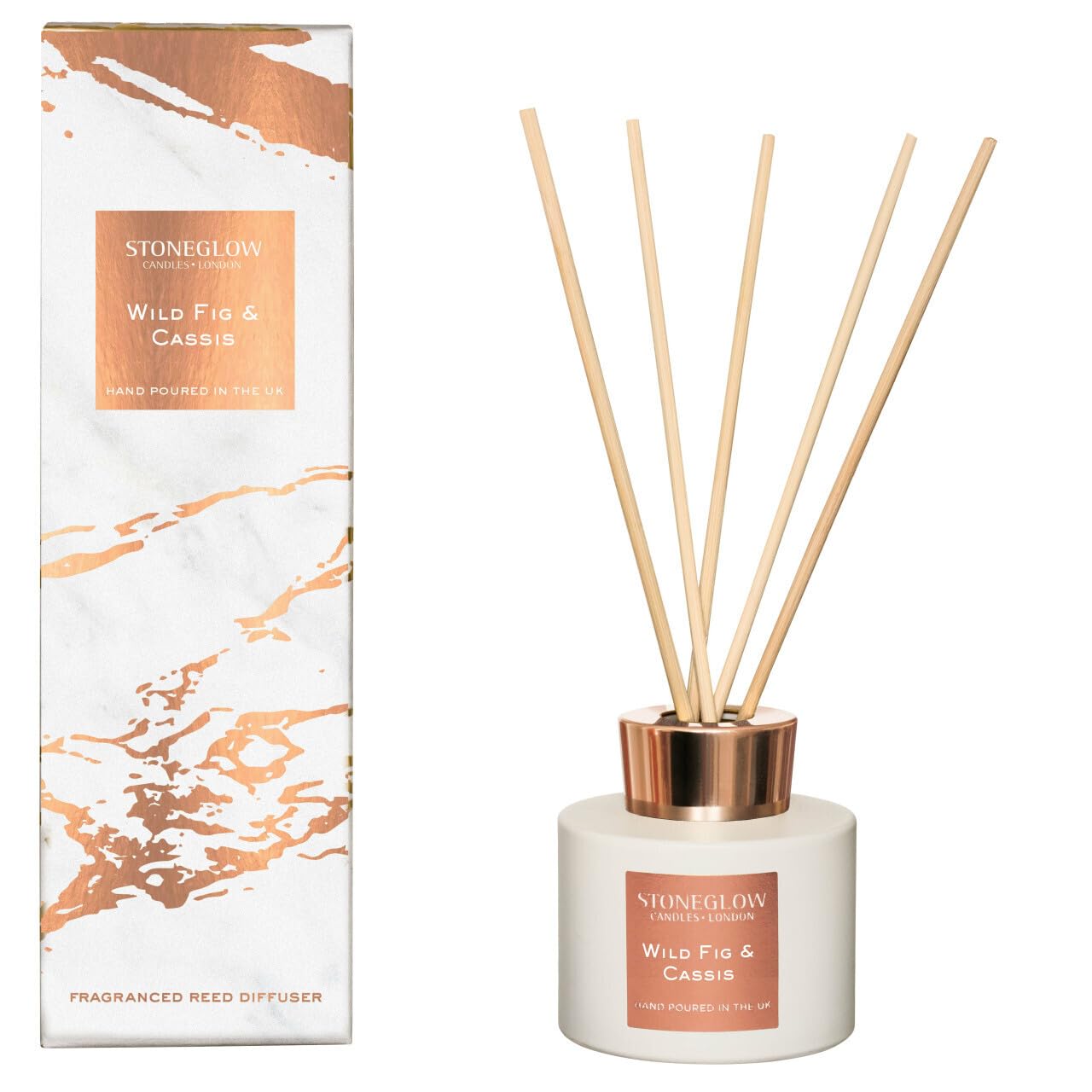 Stoneglow Luna Collection Wild Fig & Cassis Scented Reed Diffuser 120ml – Fig, Cassis & Amber Fragrance, Lasts 10 Weeks, 12 Rattan Reed Diffuser Sticks, Refillable & Reusable Air Freshener Premium
