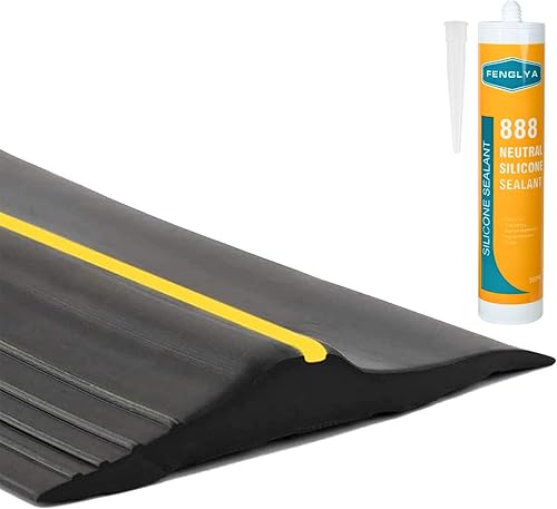Tira universal de umbral de goma para puerta de garaje de 12 pies con adhesivo negro de 10.1 fl oz, tira de sellado resistente a la intemperie,