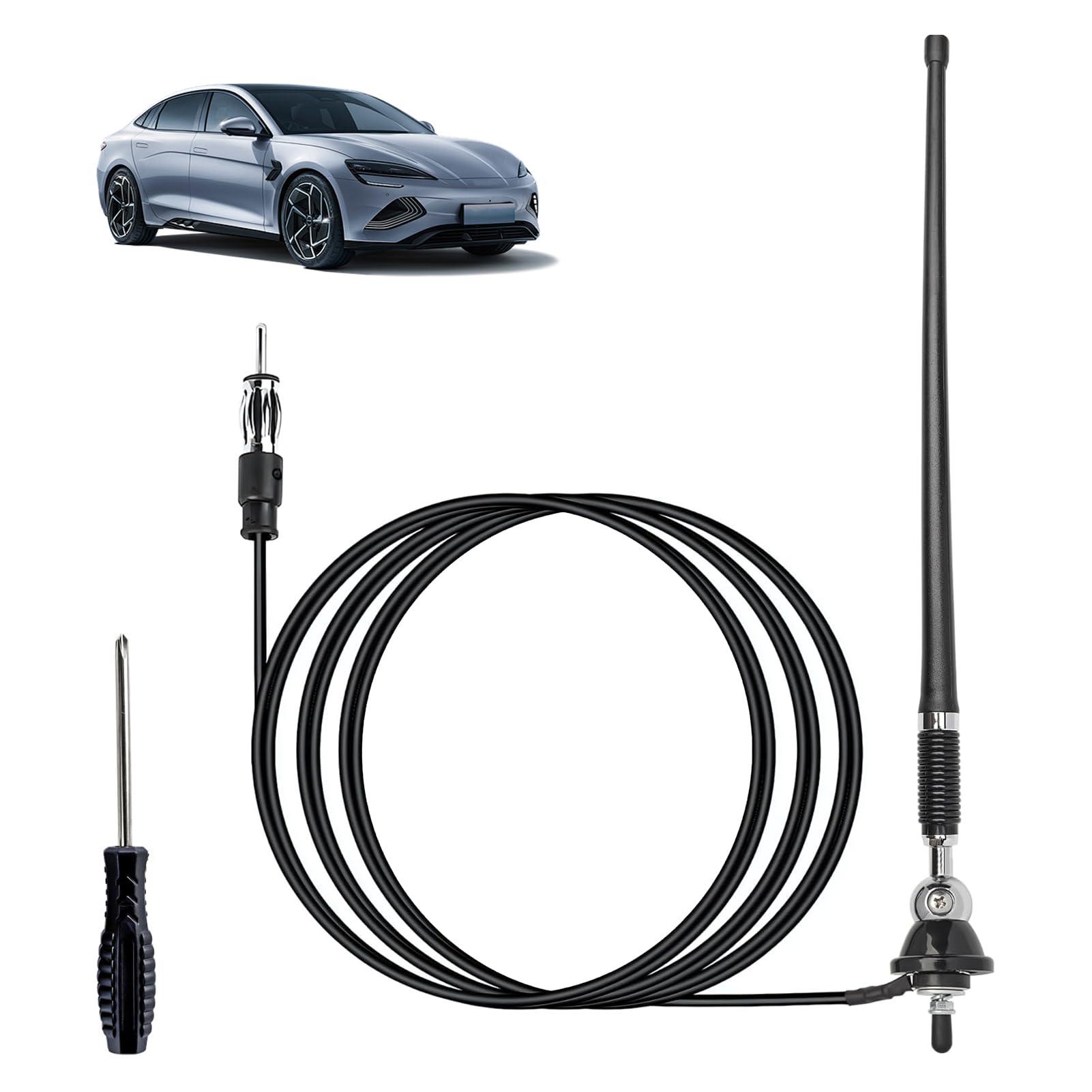 Antenna Radio Marine per Barca, Antenna AM FM 16 Pollici Universale in Gomma Flessibile per Auto Barche Jeep Trattori Veicoli da Costruzione Alta Stabilità, Cavo di Prolunga 140 cm, 180 Gradi Rotabile