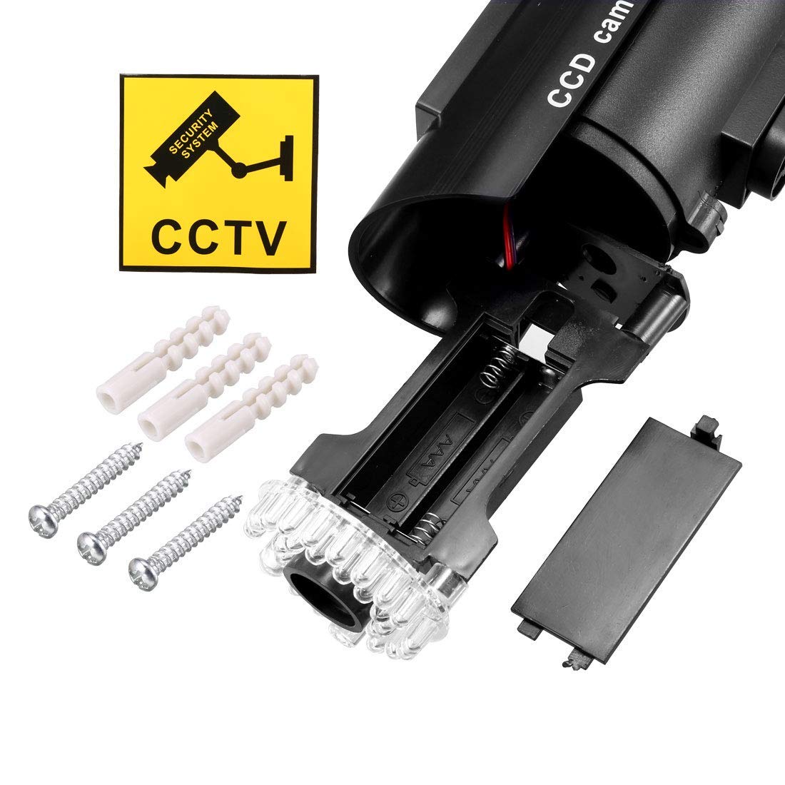 NA Faux Caméra De Sécurité Solaire Alimenté Système De Surveillance CCTV Factice avec Clignotant Rouge LED Voyant D'avertissement, Autocollant pour La Maison Extérieure Intérieure Noir 4 pcs