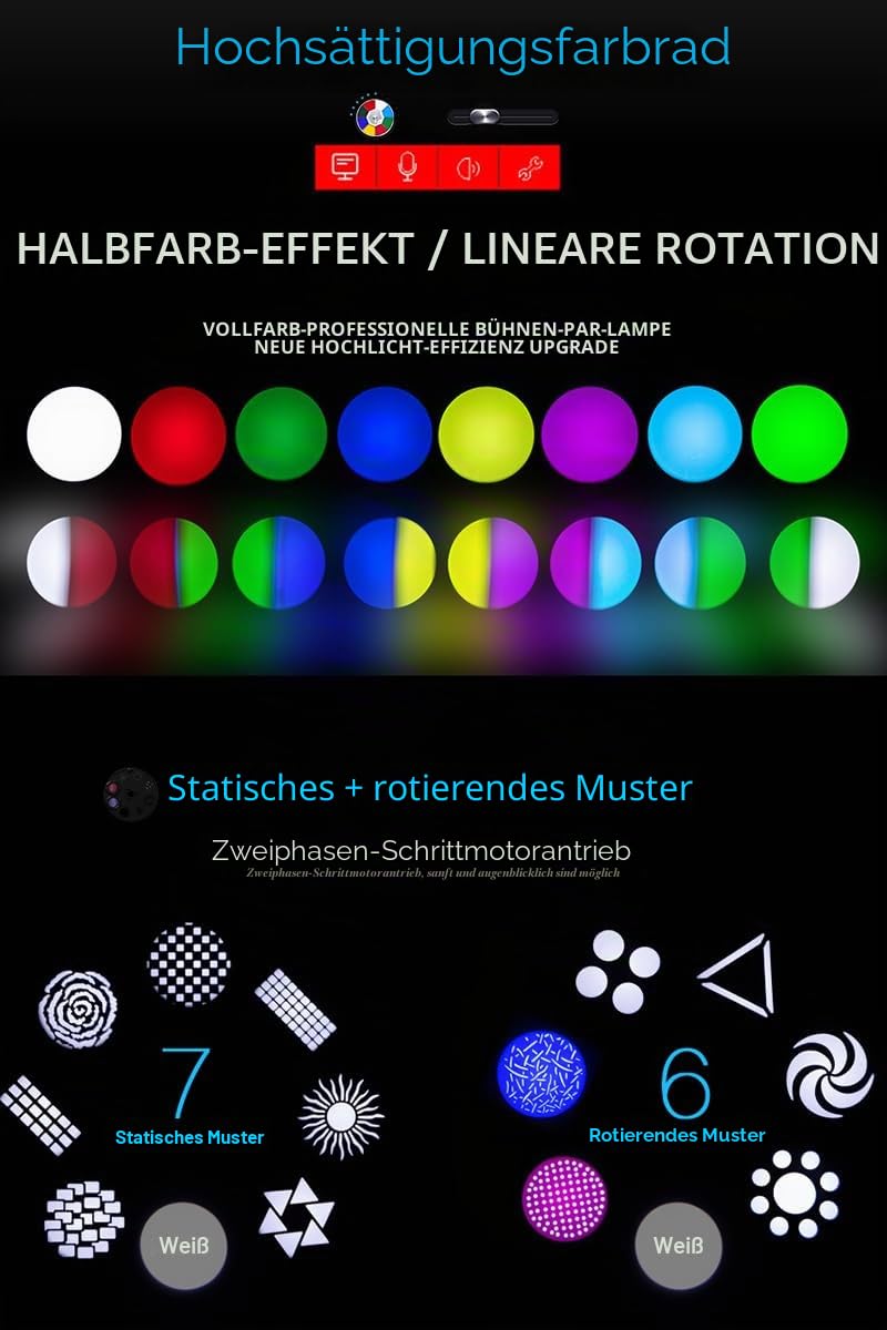 SHEHDS 100 W bewegliche Scheinwerfer, Strahl-Effekt, 16 Grad, 7 dynamische und 6 statische Gobos, 8 Farben, Strahler, 6-Facet-Prisma DMX512 mit RDM und linearem Fokus, DJ-Bühnenlichter