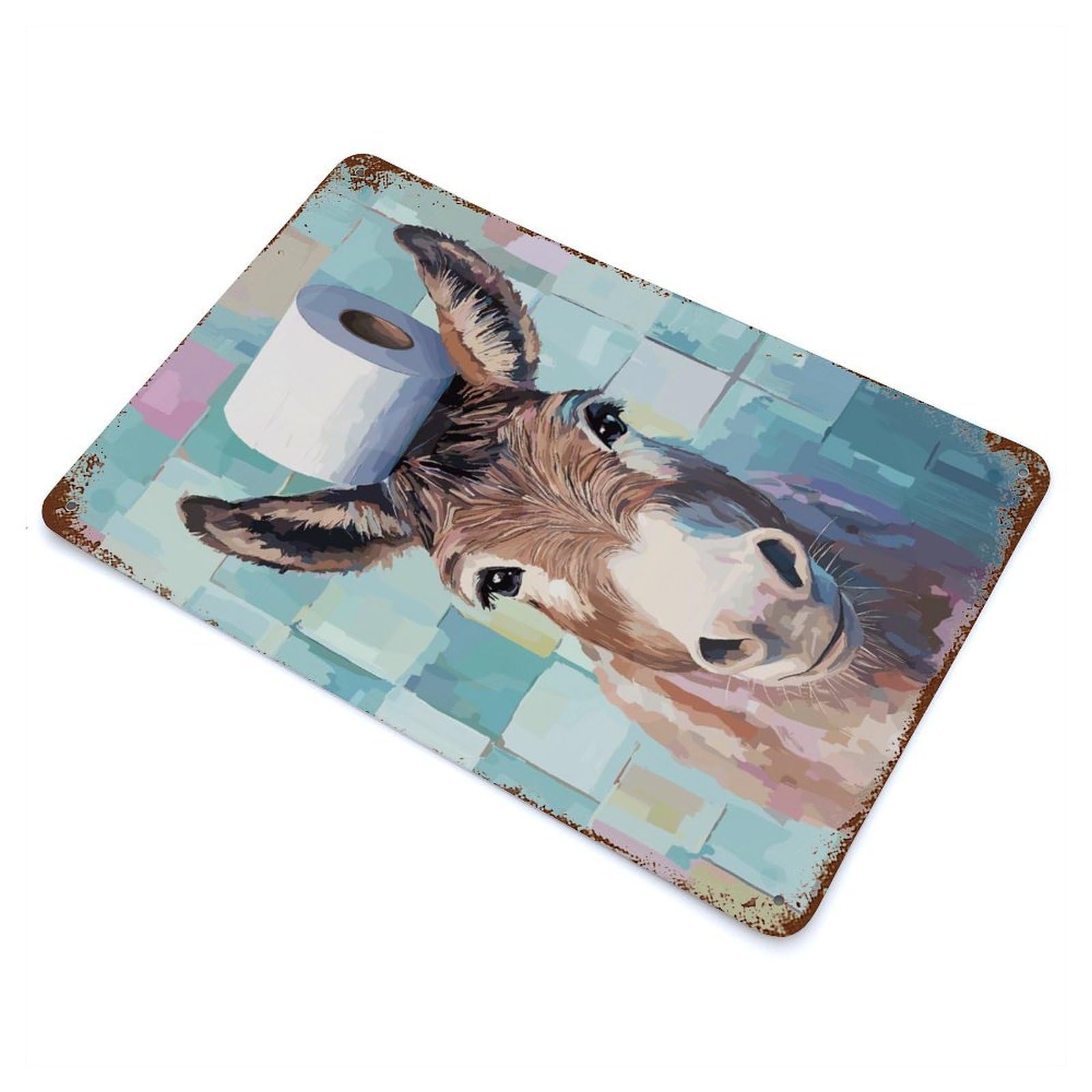 Retro Metal Sign with Donkey with Toilet Paper on Head Design 11.8"x7.9", for Office, Studio And Wall Decor, Retro Wall Decor