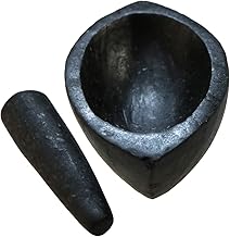 CHAKRADHARI Asli Tamda Kharal Black Garnet Mortar and Pestle Set 6 Inch
