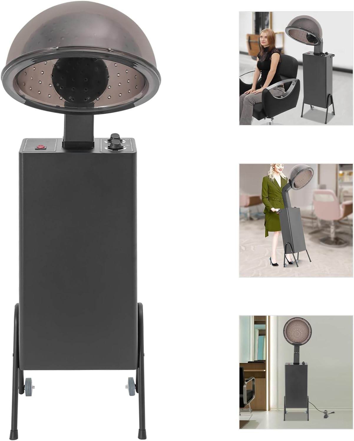 1200w Hooded Hair Dryer Hooded Conditioning Hair Dryer with 60 Minute Timer Professional Salon Equipment with 2 Wheels 3-Setting Temperature Control Adjustable 85 Degree Hood Black