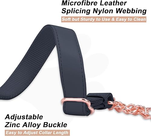 Miniatura 5 de Collar Martingala de cuero suave para perros, cadena de oro rosa limitada con hebilla de liberación rápida, elegante collar de entrenamiento