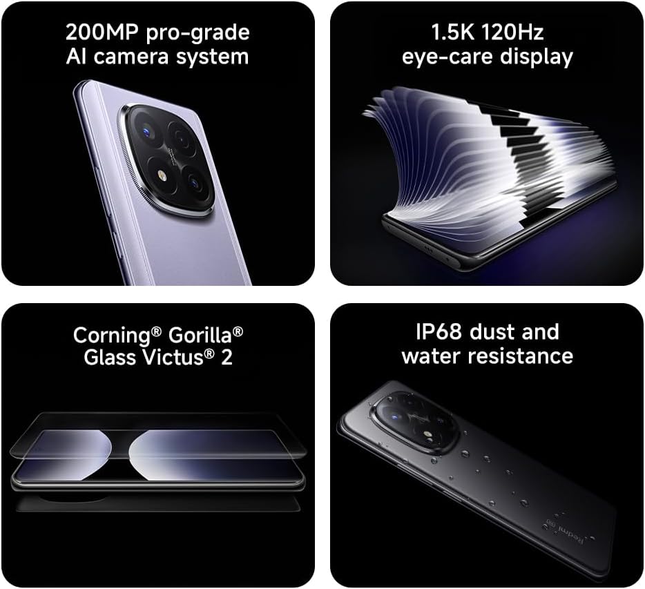 XIAOMI Redmi Note 14 Pro+ Plus 5G + 4G LTE (for Tmobile Mint Tello & Global) (512GB + 12GB) NFC 6.67" 120Hz 200MP Pro AI Camera Model 24115RA8EG Unlocked Dual Sim (Frost Blue)