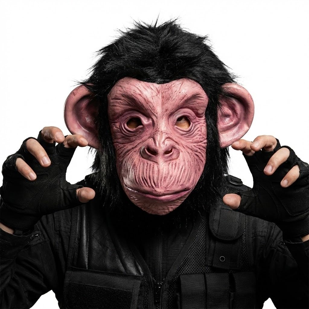 x-merry toy Rubber Gorilla Masks Funny Animal Black Hair Monkey Face Ape Mask Latex Full Face Headgear Halloween Cosplay Props
