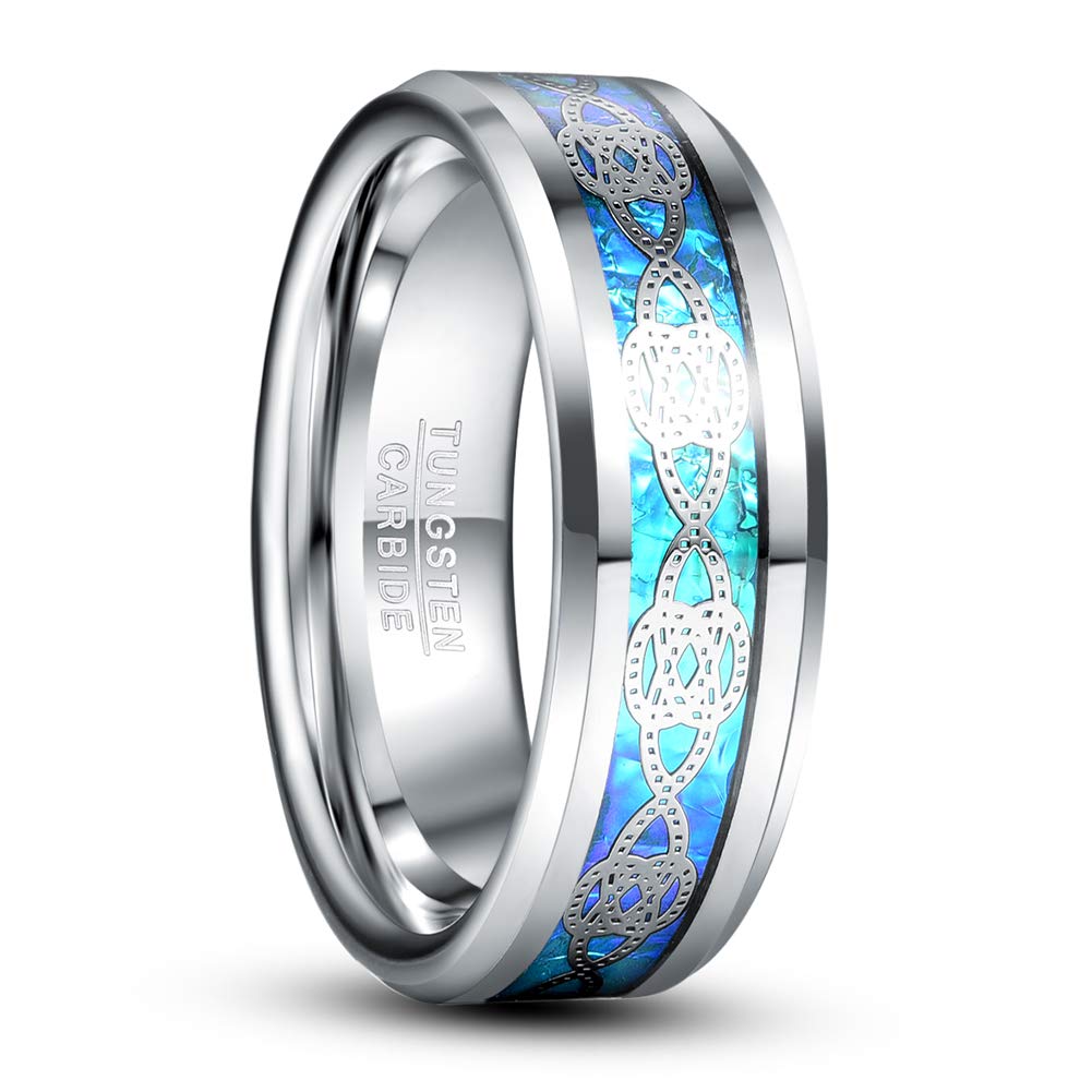 VakkiMen's 8mm Laser Celtic Knot Brushed Tungsten Carbide Wedding Band Rings Polished Step Edge Size 6-14