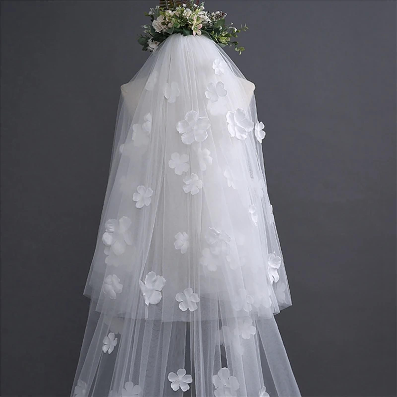 Generisch Neu Braut Schleier 2 Schichten 3D Blume Kathedrale Hochzeit Schleier mit Kamm Tocado