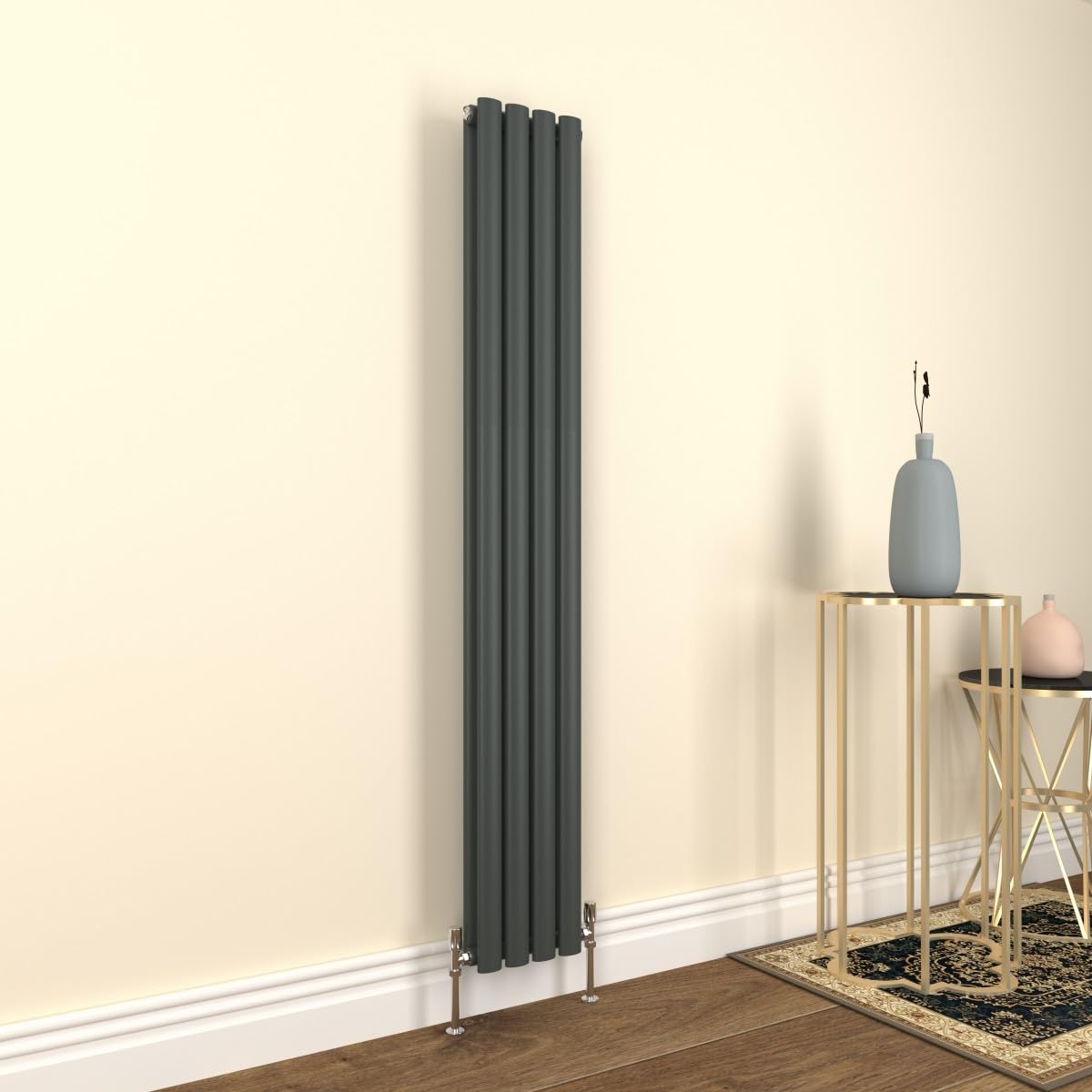 GY Bath Vertical Radiator Anthracite Oval Column Designer 1600x236mm Double Modern Central Heating Rads