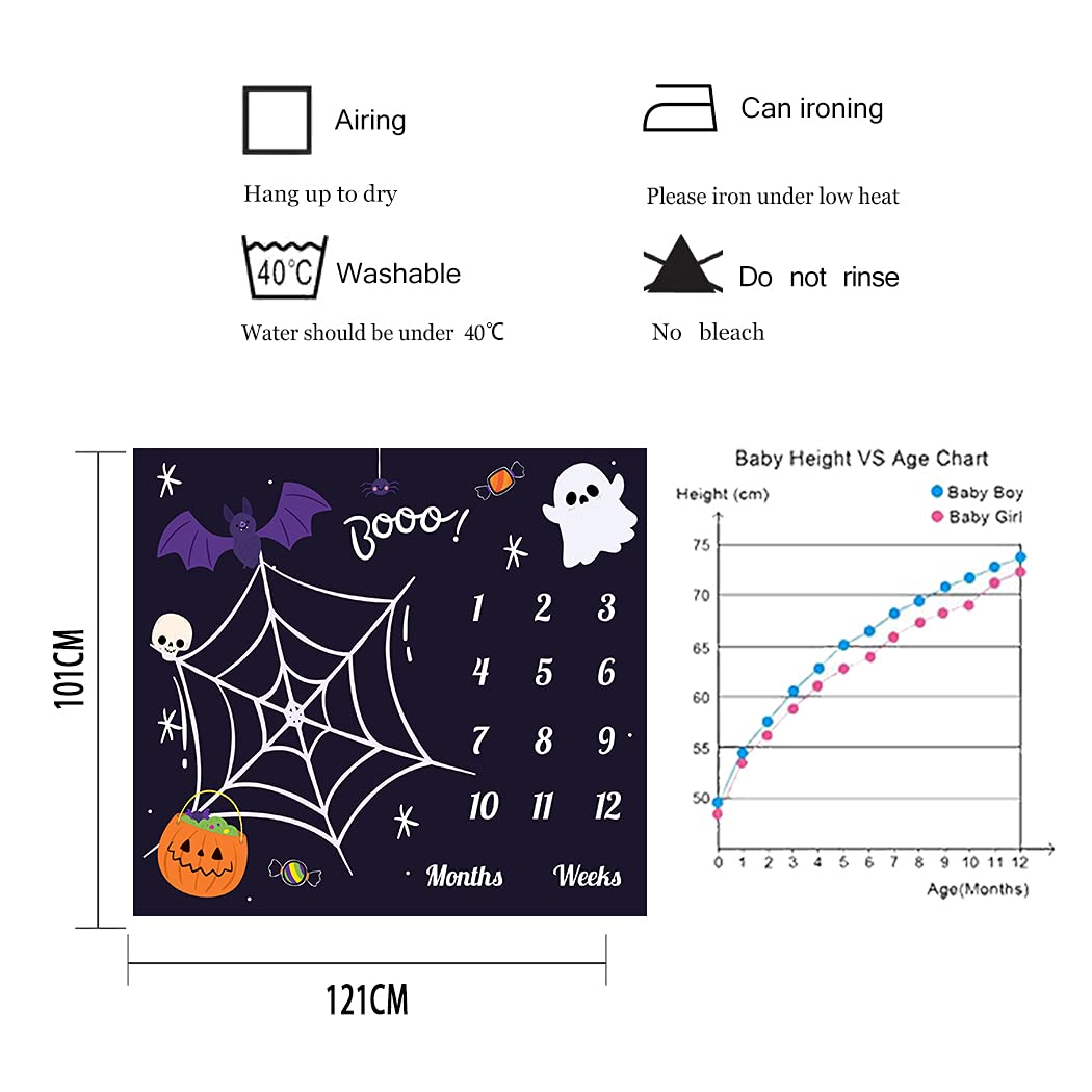 Bats Baby Monthly Milestone Blanket, 48x40in, Soft Flannel