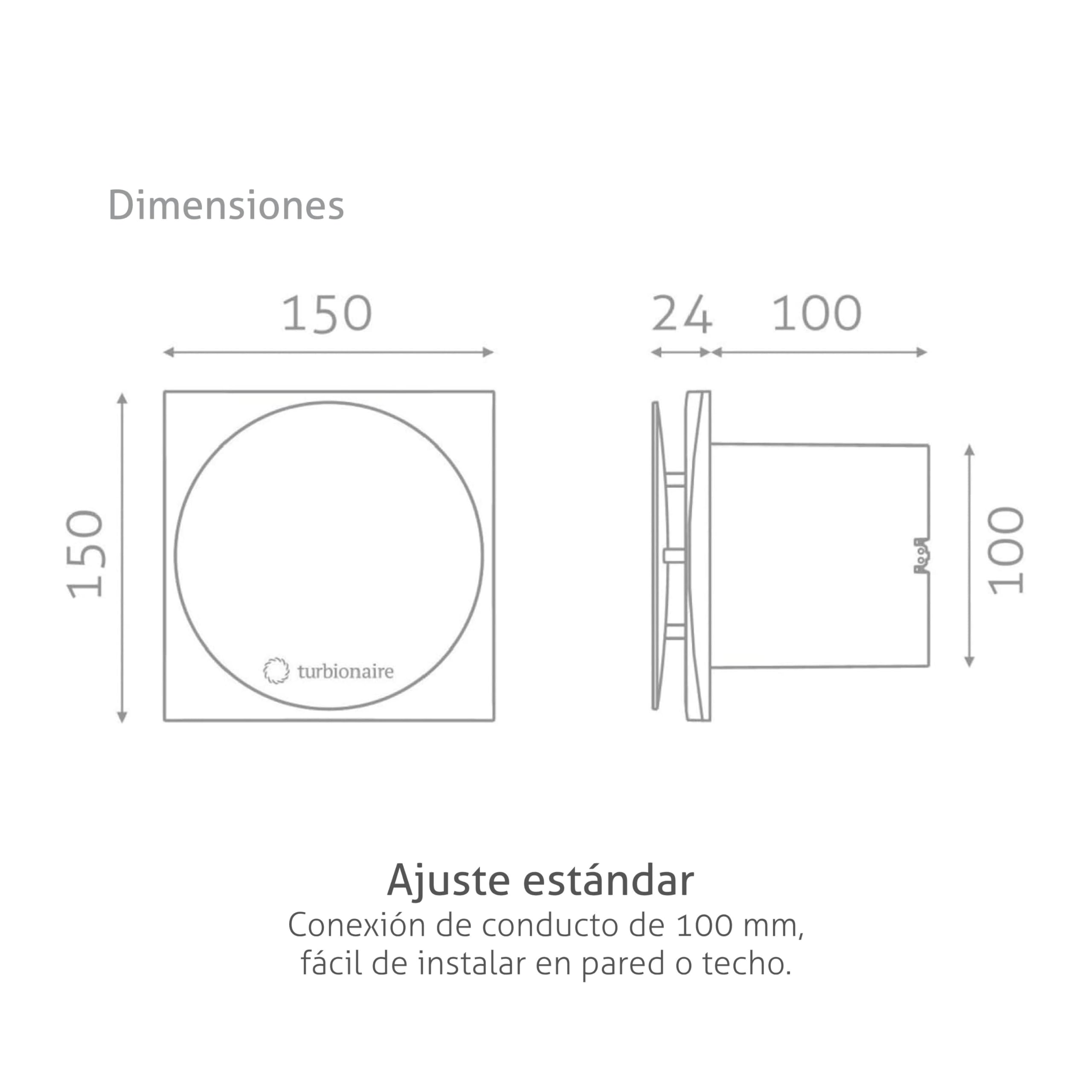 Turbionaire MIO 100 LL-SW Extractor de Baño 100 mm, motor con rodamiento de bolas, blanco, extracción, ventilación estándar, para baño, cocina, válvula de no retorno protección IPX4